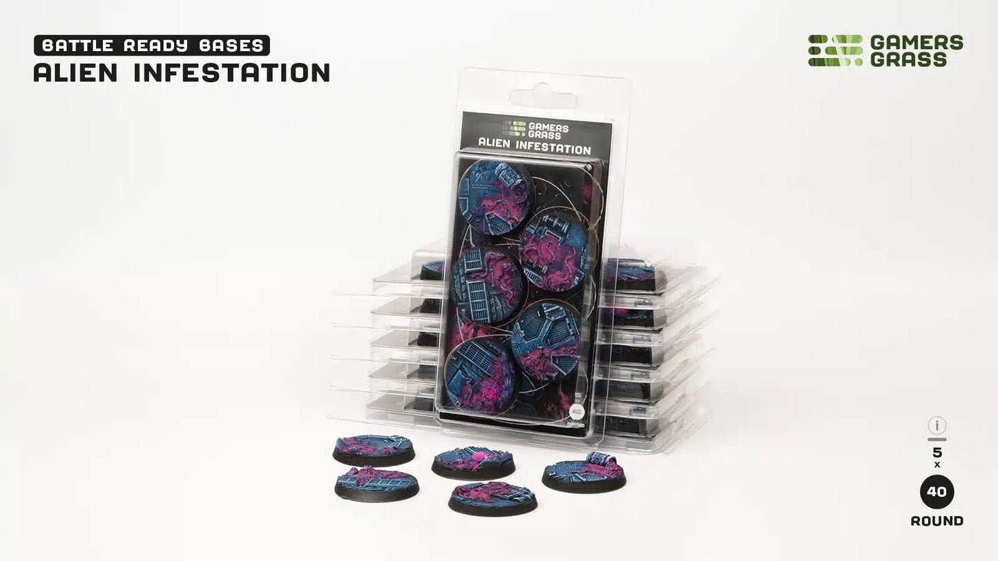 Gamers Grass Battle Ready Bases - Alien Infestation - Round 40mm (x5)