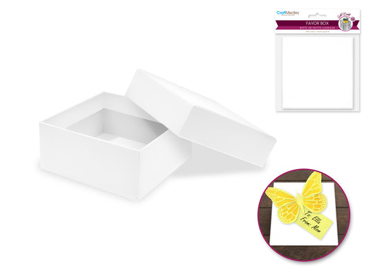 Gift Craft: 3.3"x3.3"x1.5" Heavy Duty Paper Favor Box C) White Shimmer