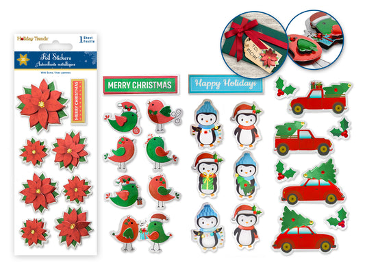 Holiday Stickers: 3"x6.4" 3D Foil Icons w/Gems  Seasonal Icons