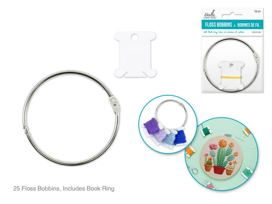 Needlecrafters: Floss Bobbins 25pc with 7cm Book Ring