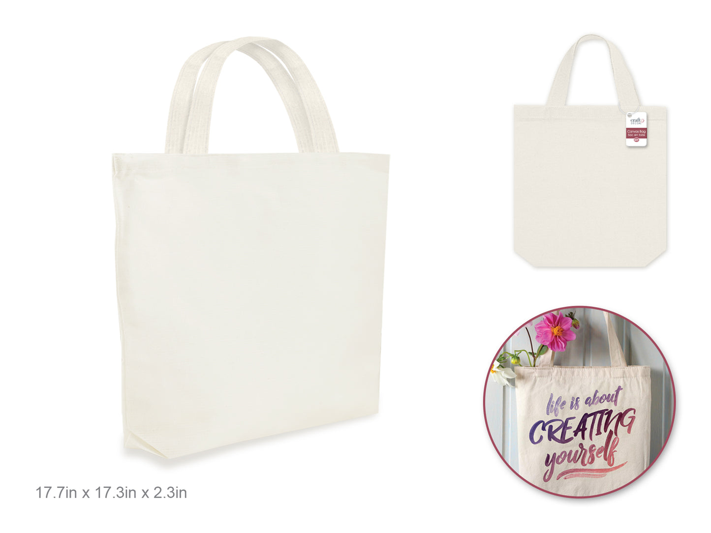 Canvas Bag: 17.7"x17.3"x2.3" DIY w/Canvas Handle