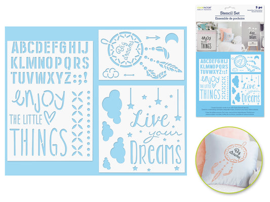 Color Factory: 3pk Multi-Media Stencil Set Asst Sizes  Big Dreams