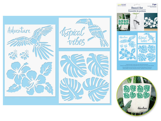 Color Factory: 3pk Multi-Media Stencil Set Asst Sizes  Tropical Vibes
