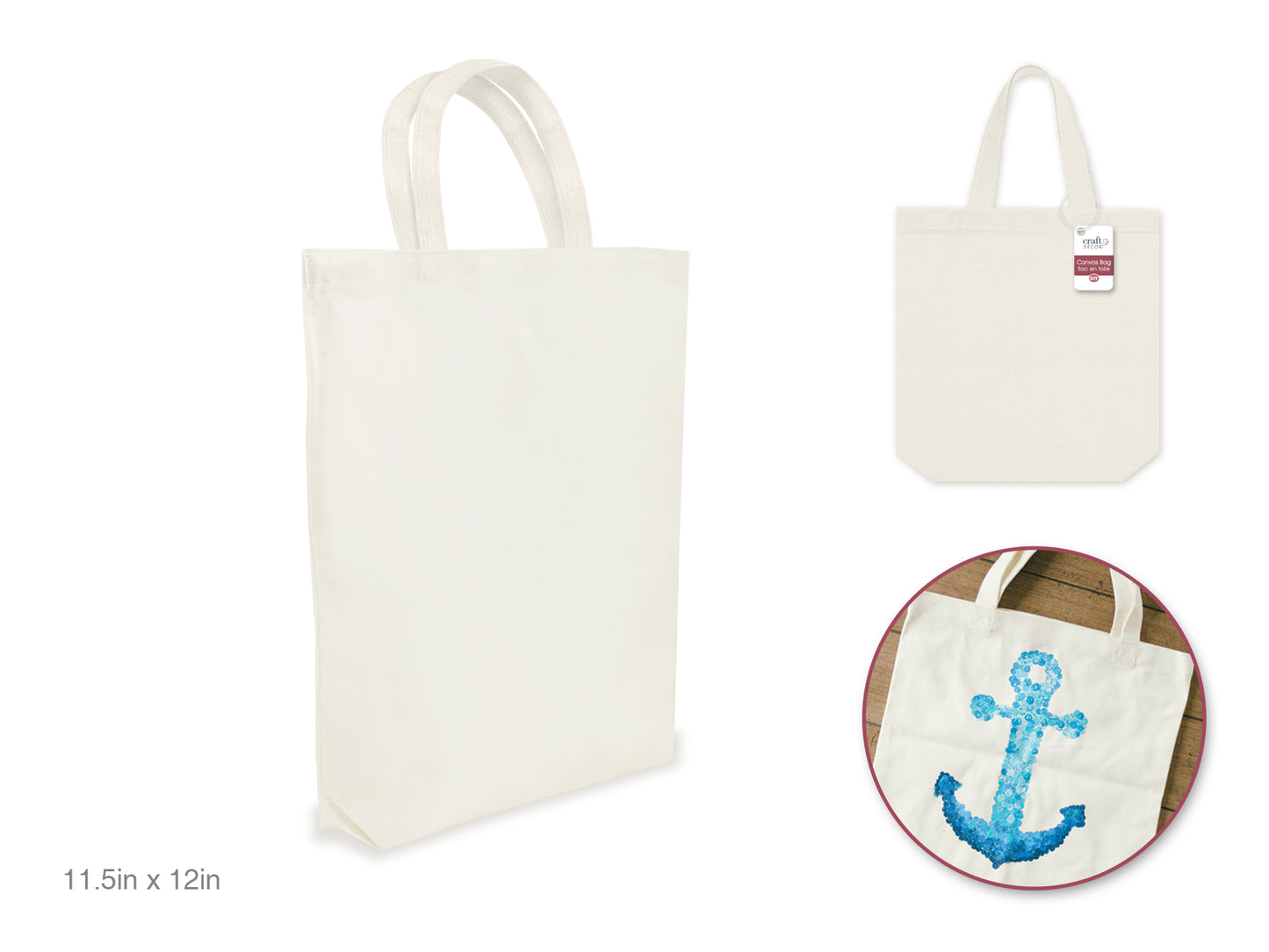 Canvas Bag: 11.5"x12.3"x1.75" DIY w/Canvas Handle