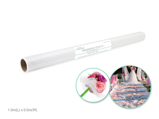A Brides Wish: 18.75" Organza/Tulle Roll 1.5m Sheer - White
