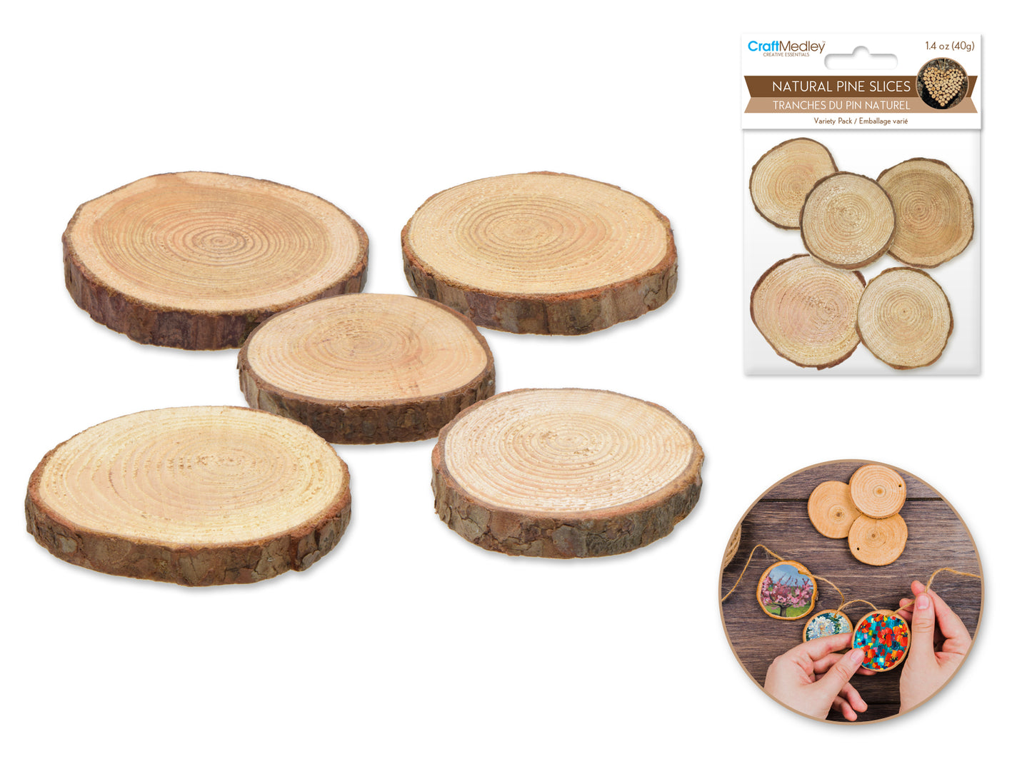 Craftwood: 3cm-5cm 40g Natural Pine Slices 0.7cm(T)