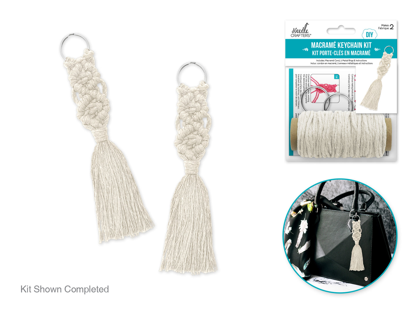 Needlecrafters: DIY Macramé Keychain Kit w/Key Ring~ Makes 2  Blue