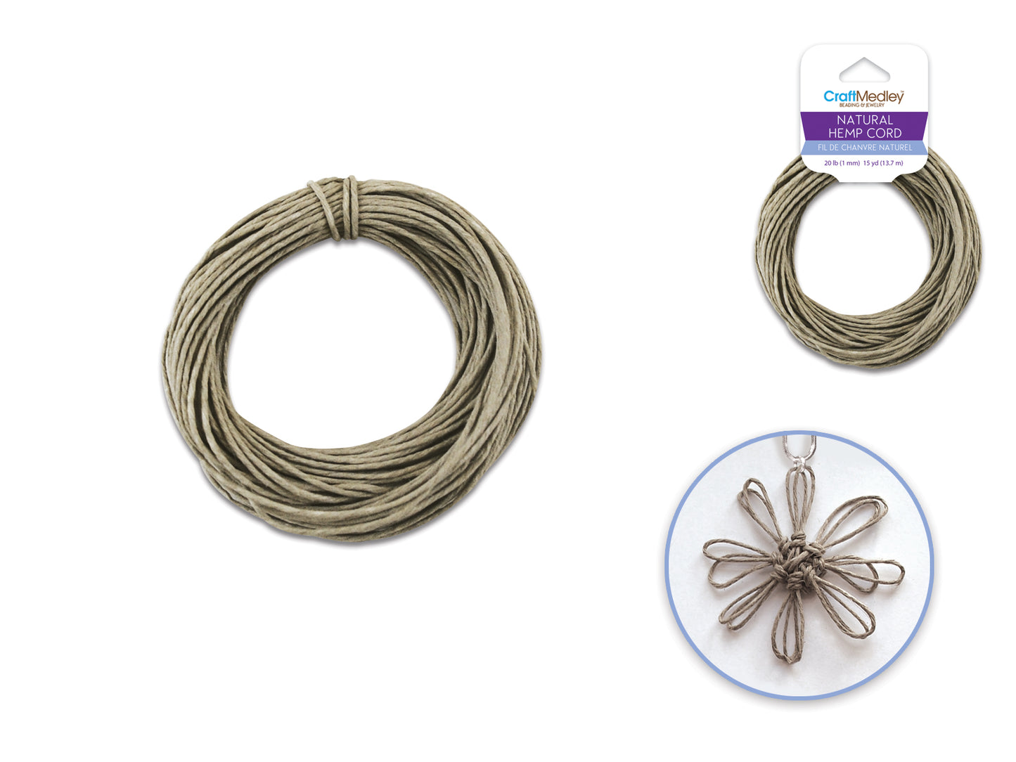 Natural Hemp Cord: 48lb (2mm) 10yd/hank