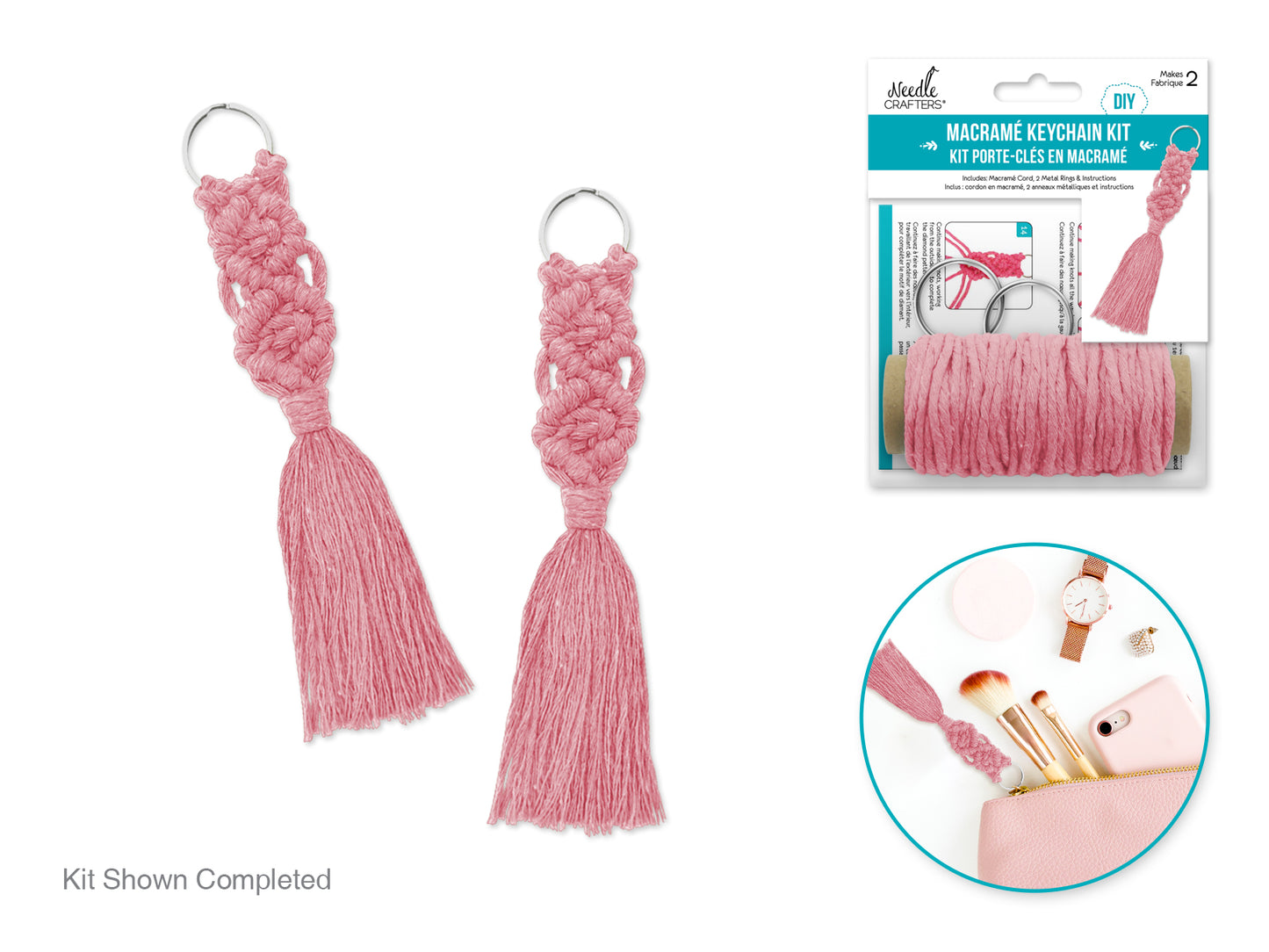 Needlecrafters: DIY Macramé Keychain Kit w/Key Ring~ Makes 2  Blue