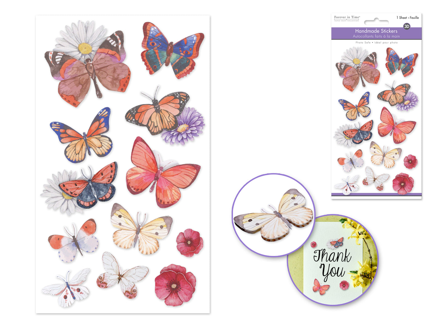 Handmade Sticker: 4.4"x7.5" 3D Themed Elements Butterflies