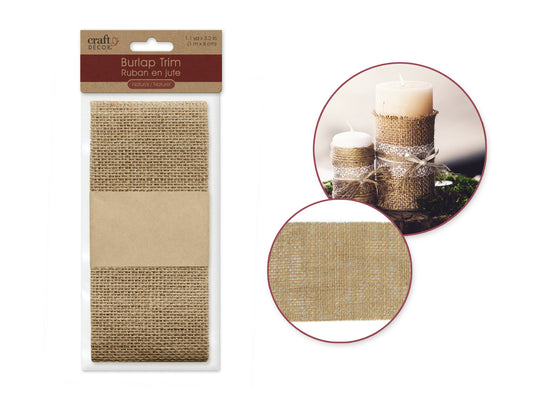 Craft Décor Ribbons: 8cmx1m Natural Burlap Trim