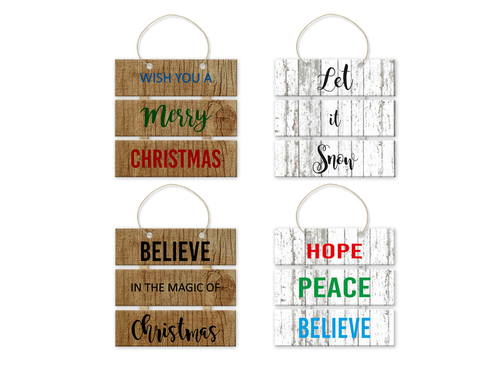 Holiday Emb: 3"x6.4" Triple Plaque Hanger Sign Board - Holiday Sentiments
