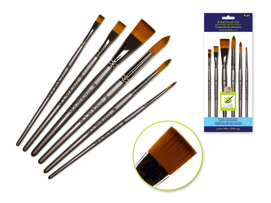 Artist Brush Set: Silver Set x6 Wood Handle/Nylon Hair  Impact