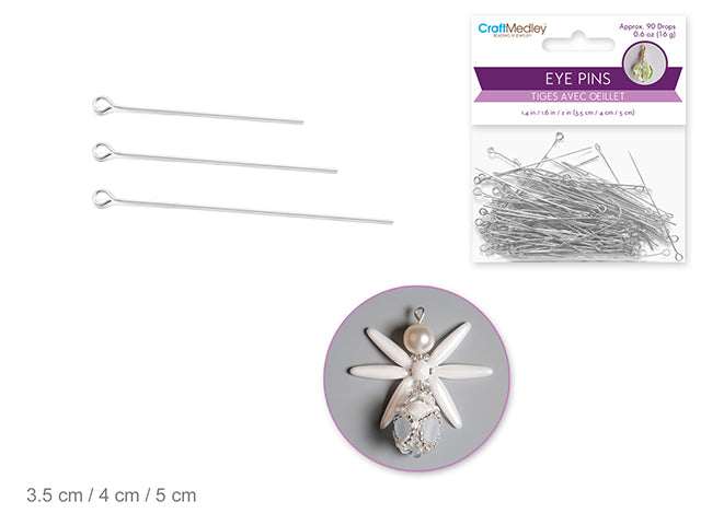 Jewelry Findings: 3.5cm/4cm/5cm Eye Pins w/Loop x90 Drops  Silver