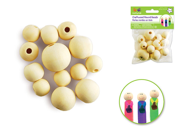 Craftwood: 18mm-30mm Asst Round Beads 13/pk Natural