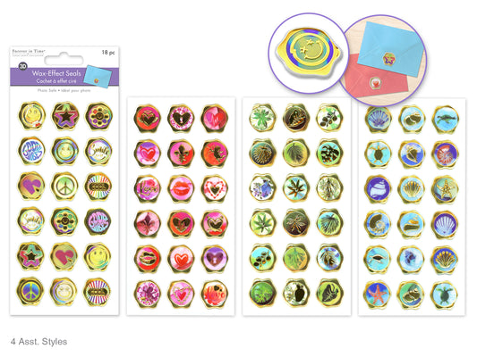 Paper Craft Sticker: 3.5"x7.1" 3D Wax-Effect Seals 18pc Asst #1