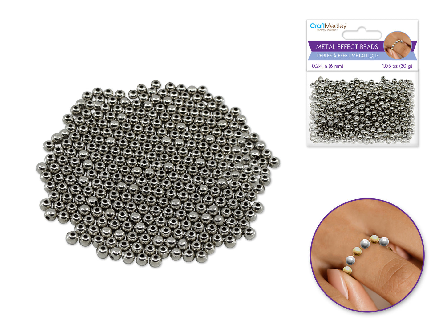 Metal Effect Beads: 6mm Luster Electroplated Round 30g  Titanium