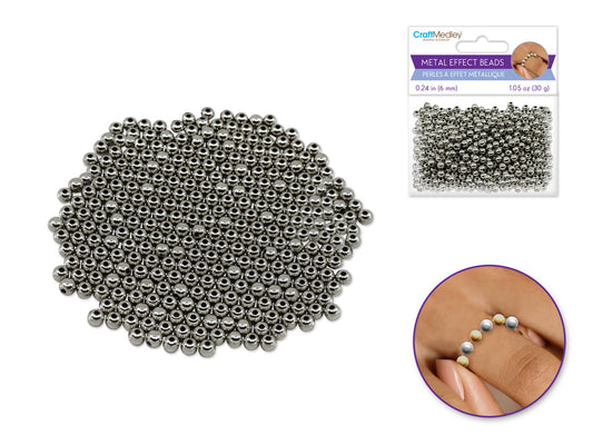 Metal Effect Beads: 6mm Luster Electroplated Round 30g  Titanium