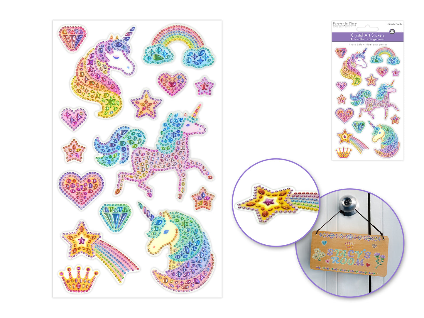 Paper Craft Sticker: 3.9"x6.3" Crystal Drops Clear - Unicorn