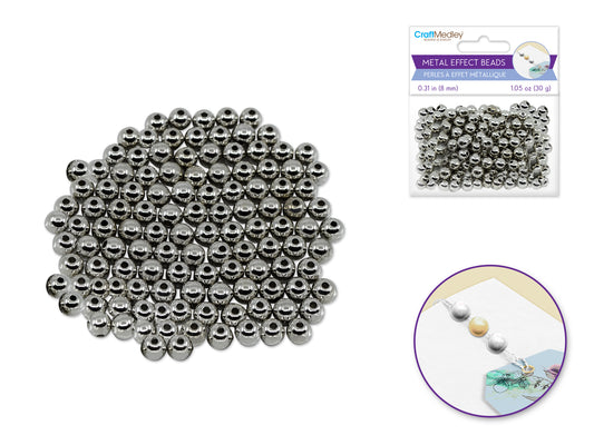 Metal Effect Beads: 8mm Luster Electroplated Round 30g  Titanium