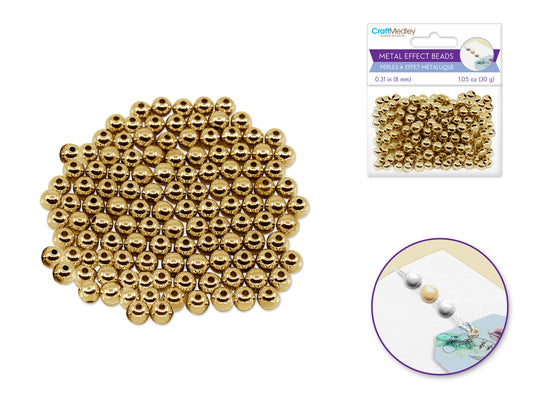 Metal Effect Beads: 8mm Luster Electroplated Round 30g  Gold