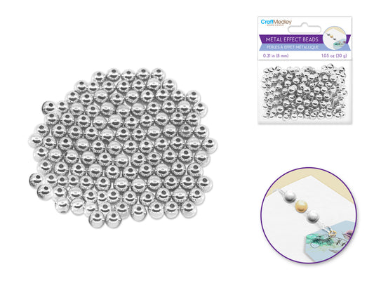 Metal Effect Beads: 8mm Luster Electroplated Round 30g   Silver