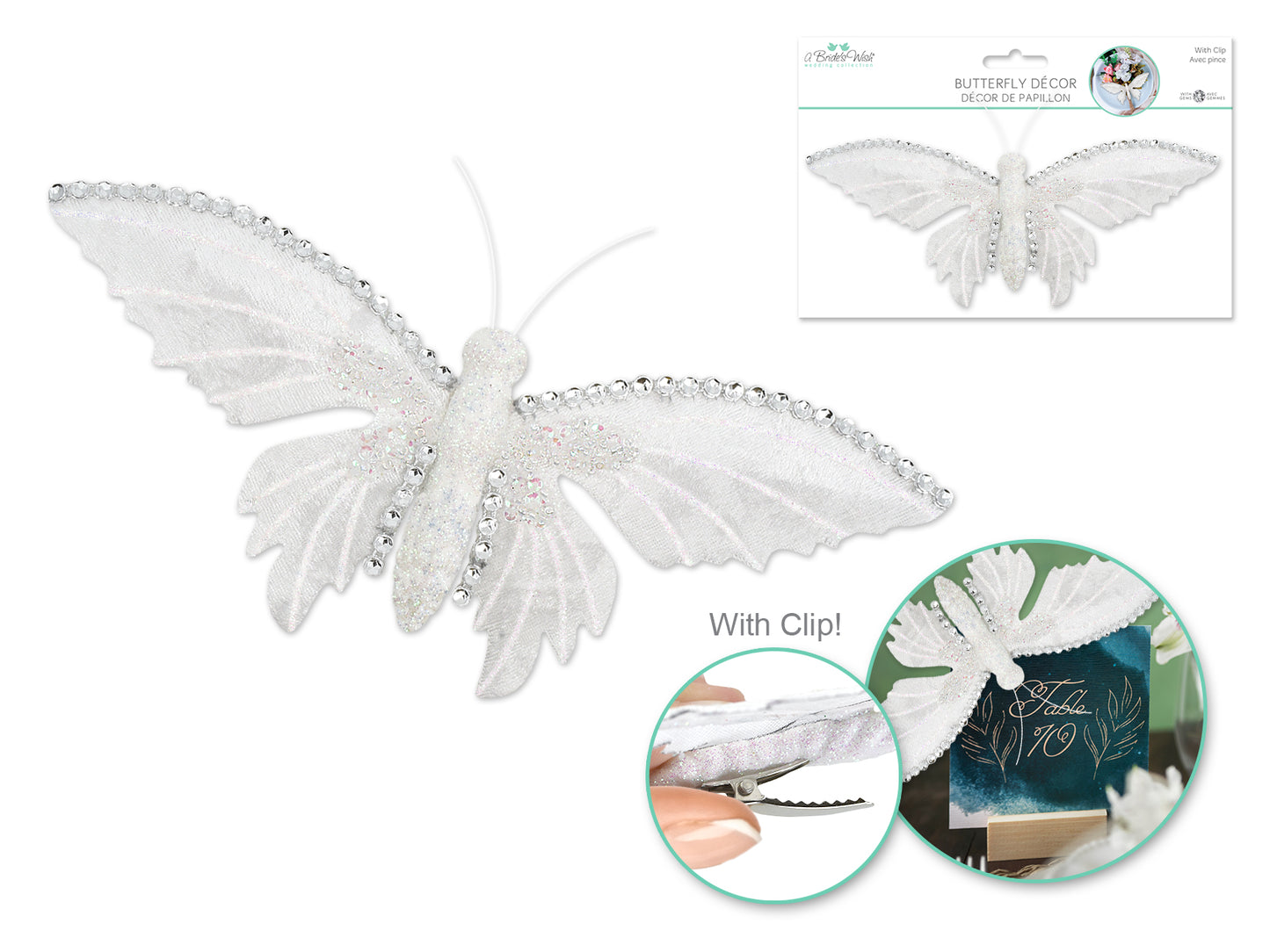 A Brides Wish: 7.5"x3.5" Giant Bling Butterfly w/Clip