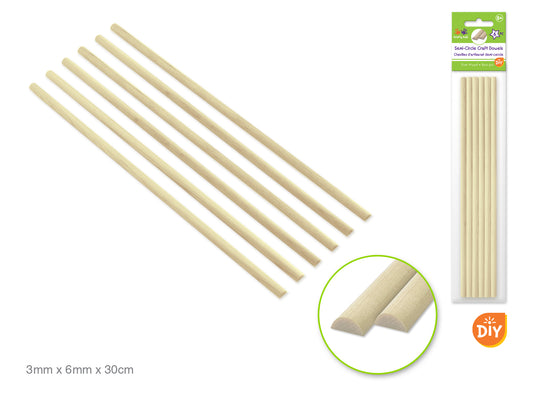 Craftwood: 3mm*6mm*30cm(L) Natural Semi-Circle Dowel x6