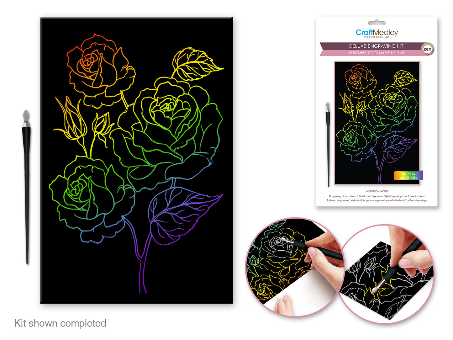 Craft Medley Kit: Deluxe Engraving Art DIY Kit Holographic~ Rose Bush