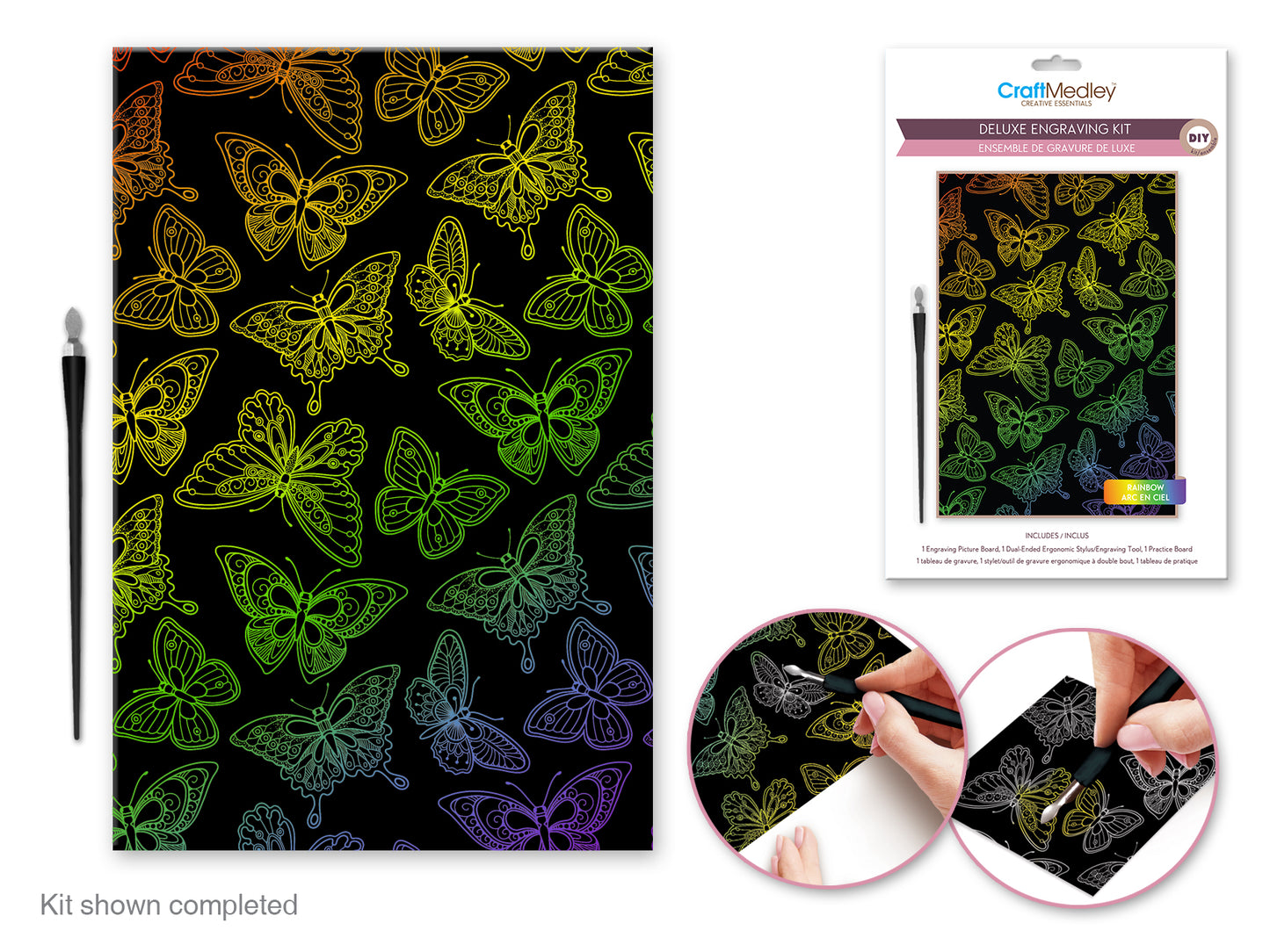 Craft Medley Kit: Deluxe Engraving Art DIY Kit Holographic~ Butterflies