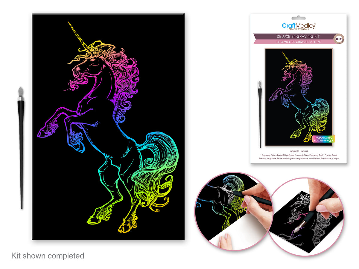 Craft Medley Kit: Deluxe Engraving Art DIY Kit Holographic~ Unicorn ...