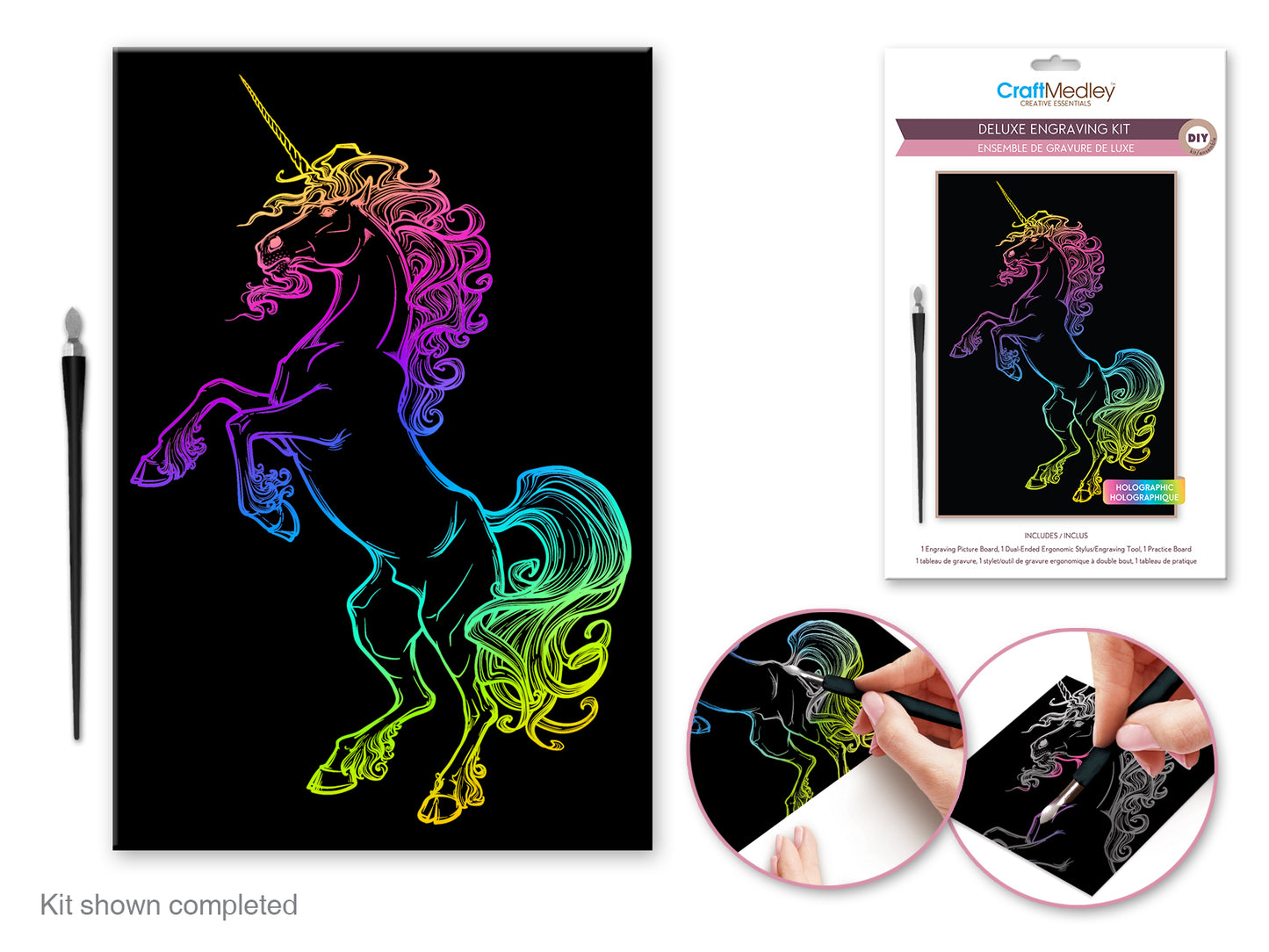 Craft Medley Kit: Deluxe Engraving Art DIY Kit Holographic~ Unicorn