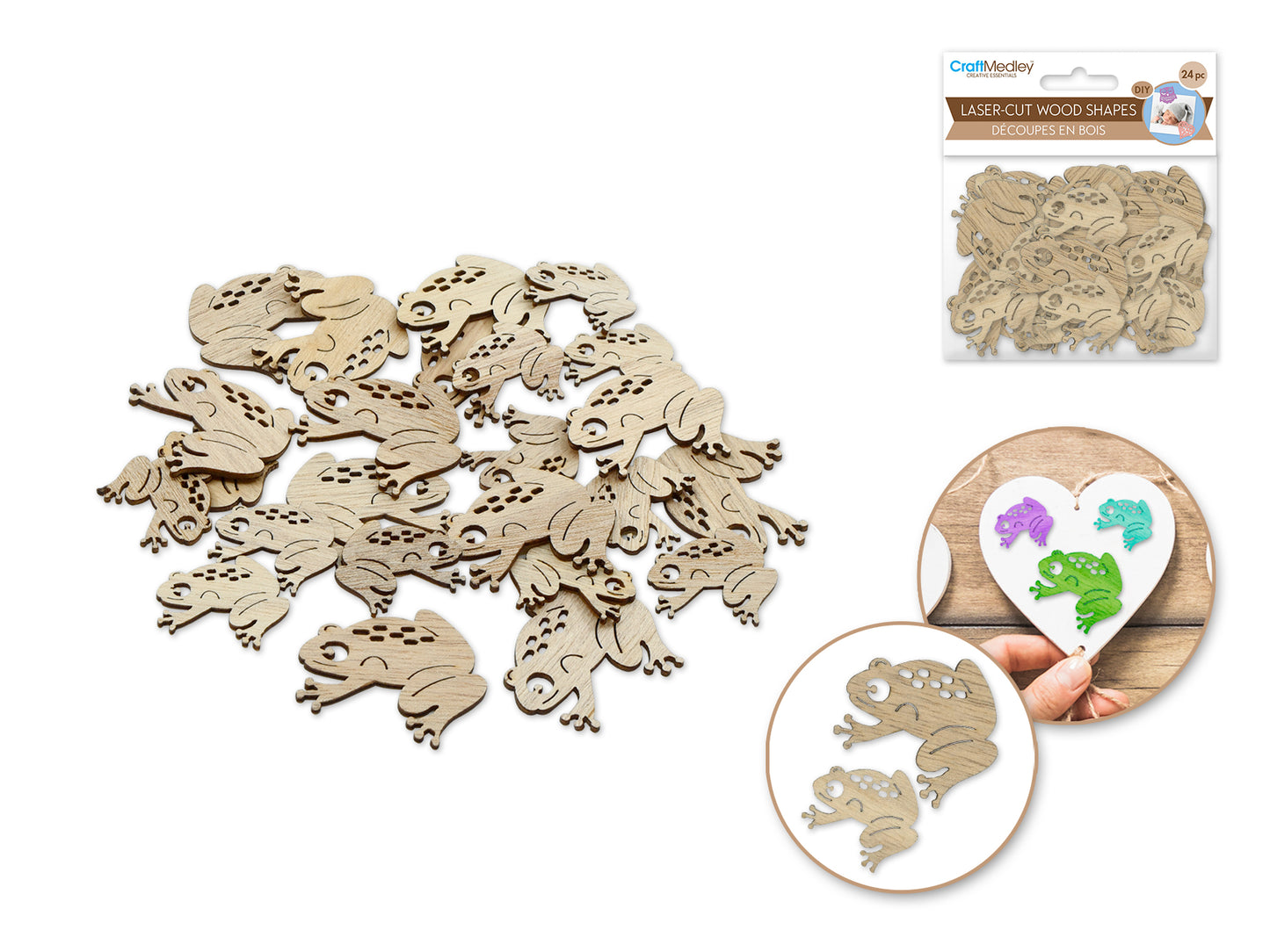 Wood Craft: 3cm+4cm Laser-Cut Ornate Wood Shapes 24pc  Tree Frog