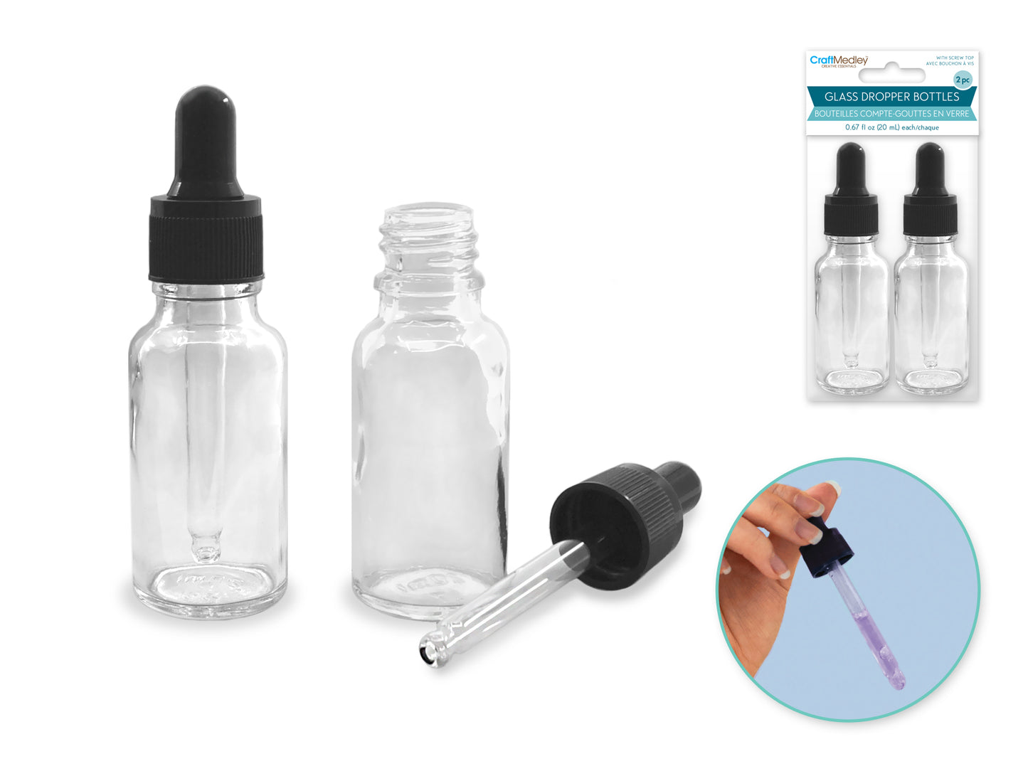 Glass Bottles: 20ml Dropper Bottle 2pk Screw-Top