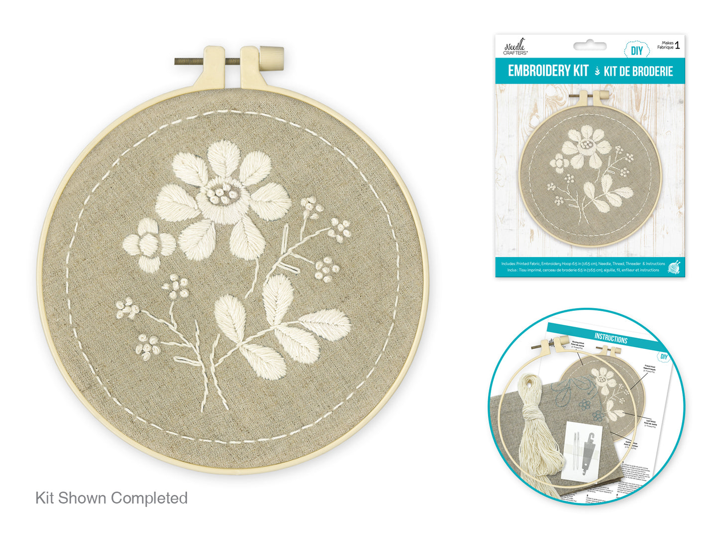 Needlecrafters Kit: DIY Hand Embroidery Stitch Kit w/Needle+Threader  Floral Spray