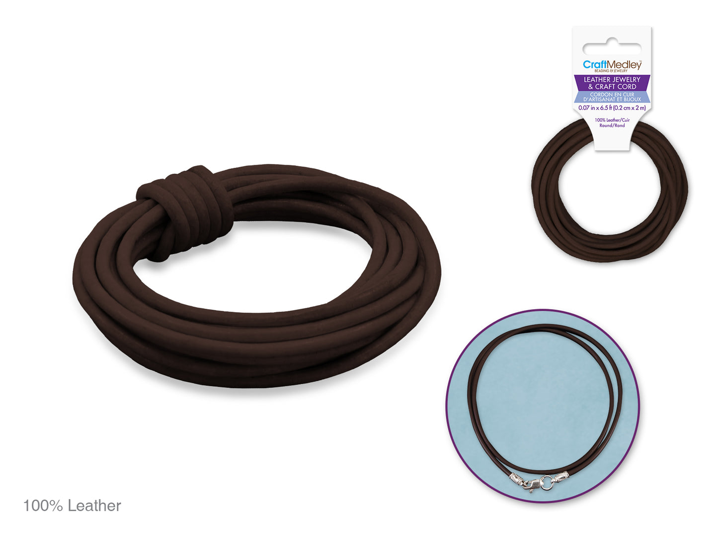 Jewelry/Craft Cord: 100% Leather 2mm Round 2m