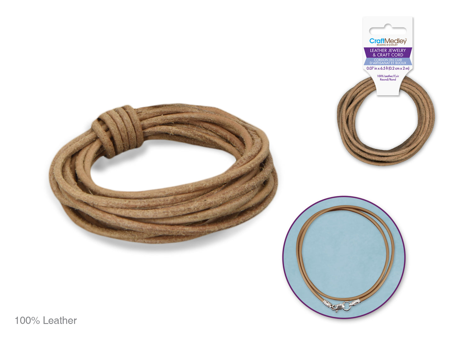 Jewelry/Craft Cord: 100% Leather 2mm Round 2m