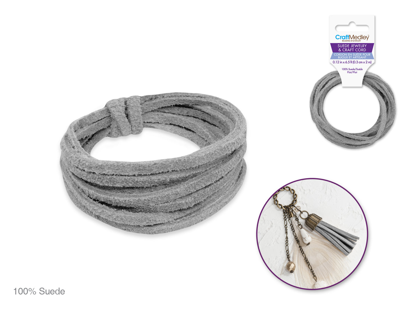 Jewelry/Craft Cord: 100% Suede 3mm Flat x2m  Grey