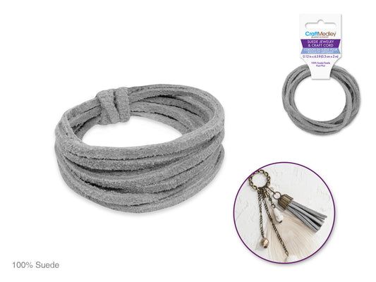 Jewelry/Craft Cord: 100% Suede 3mm Flat x2m  Grey