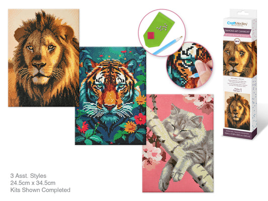 Craft Medley Kit: Diamond Art 11.8"x15.7" w/Gems+Tools Cat World