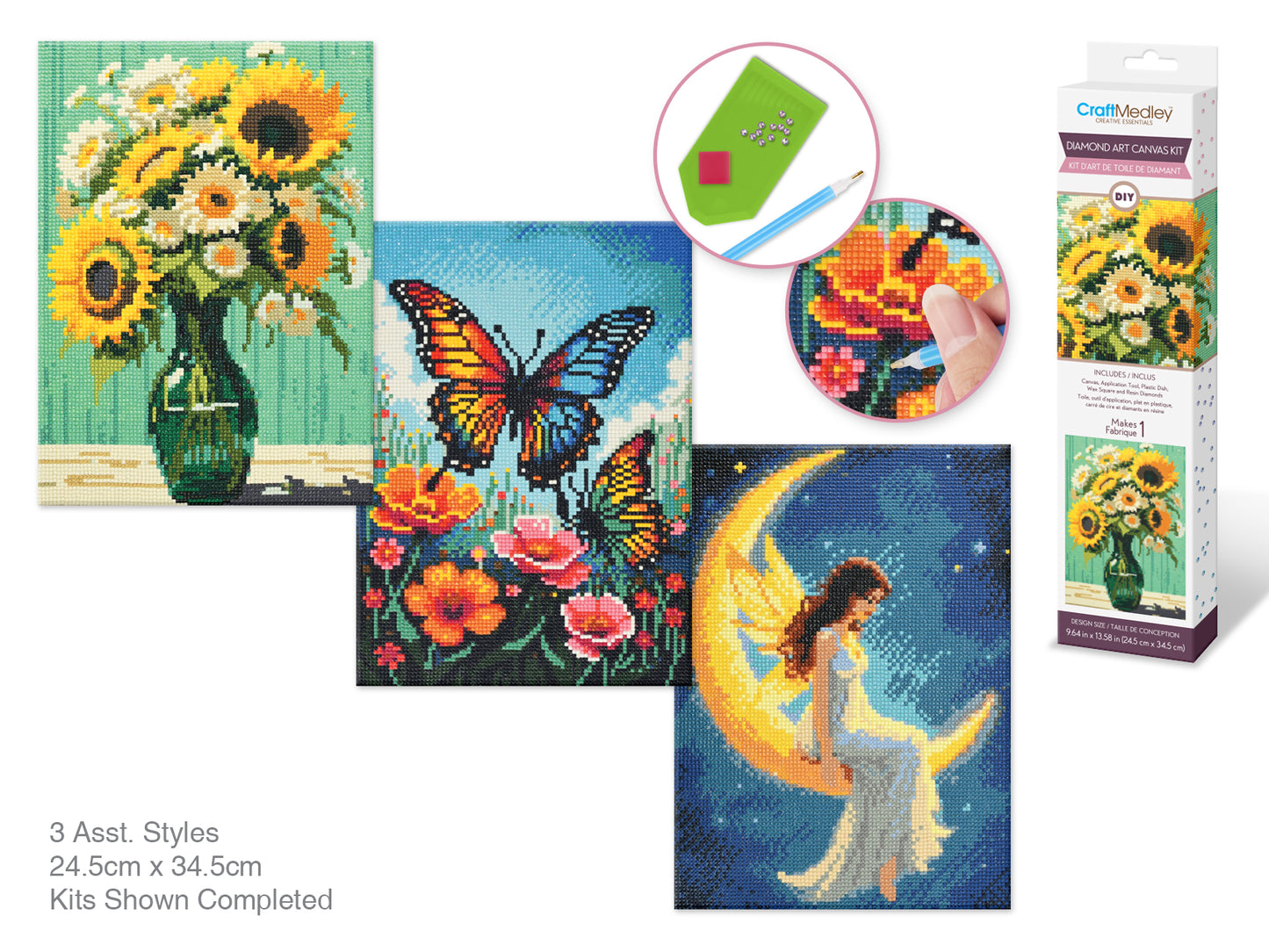 Craft Medley Kit: Diamond Art 11.8"x15.7" w/Gems+Tools Fairy Garden