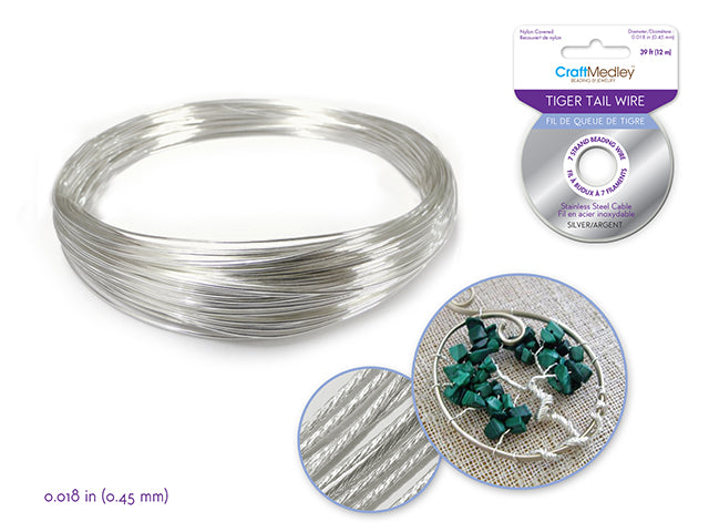 Beading/Jewelry Wire: Tiger Tail 7-strand .018 Diam (.45mm) 12m Silver