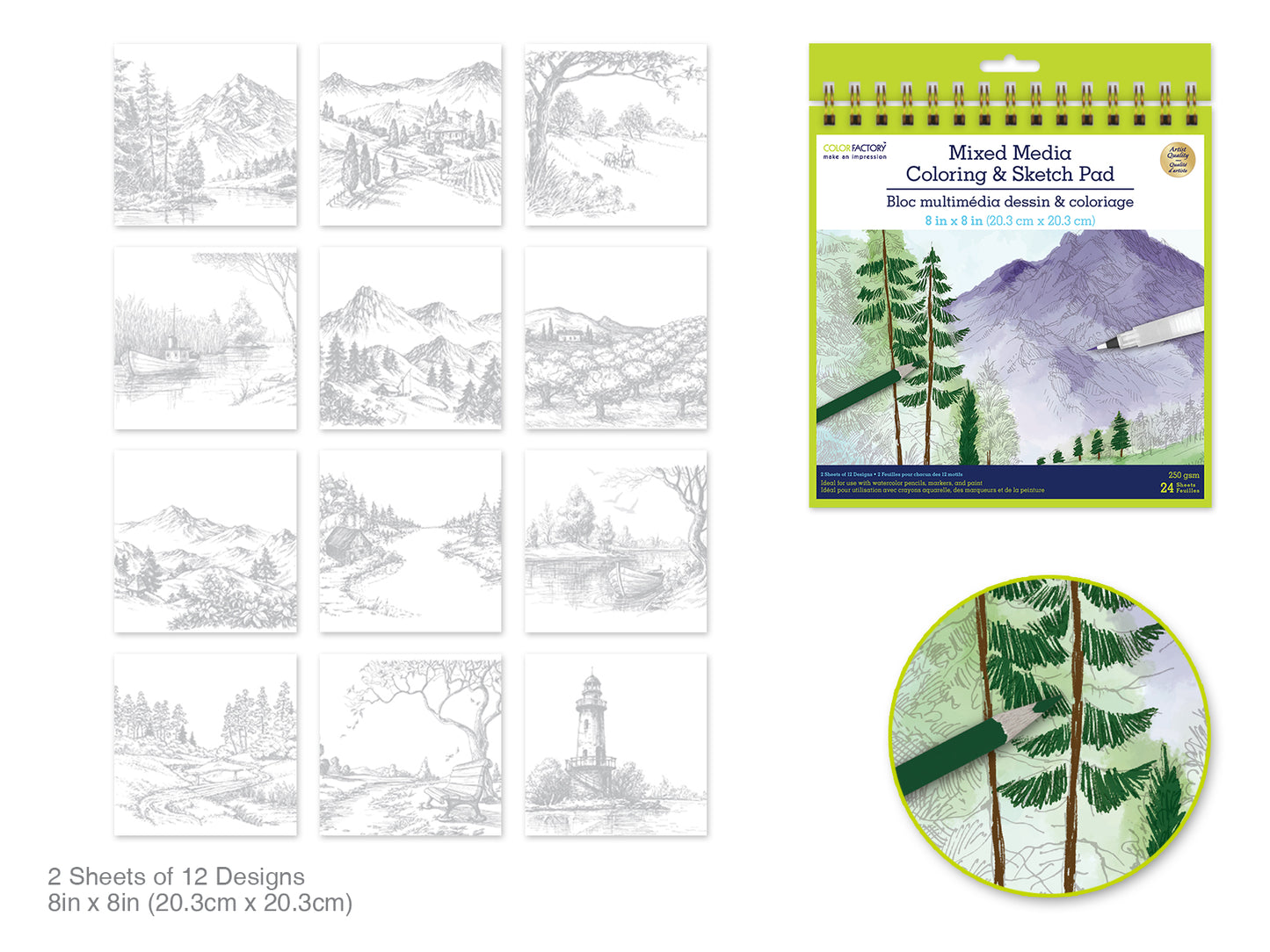 Color Factory: Coloring Sketch Pad 8"x8" 250gsm 24Sht Landscape
