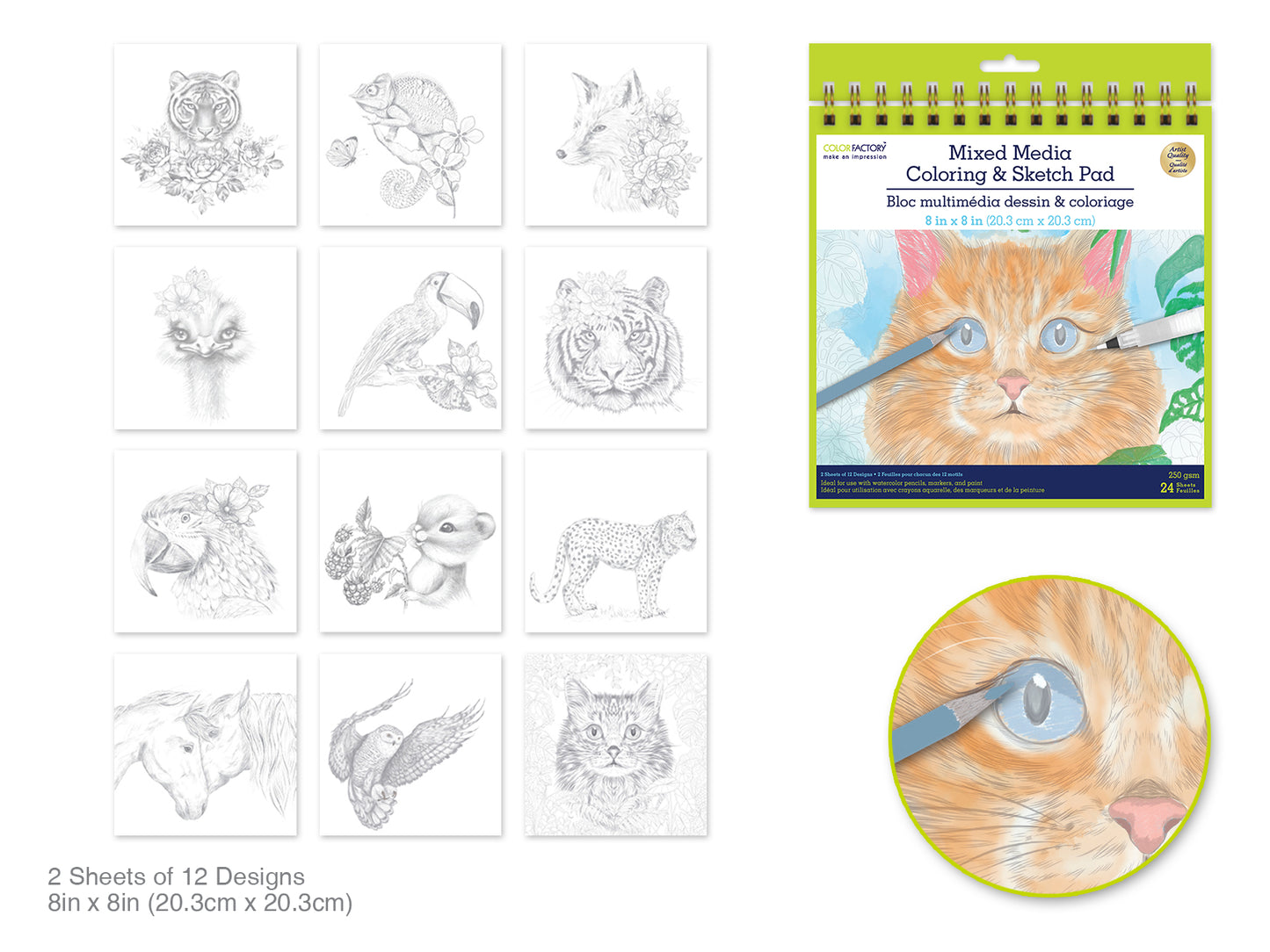 Color Factory: Coloring Sketch Pad 8"x8" 250gsm 24Sht Wildlife