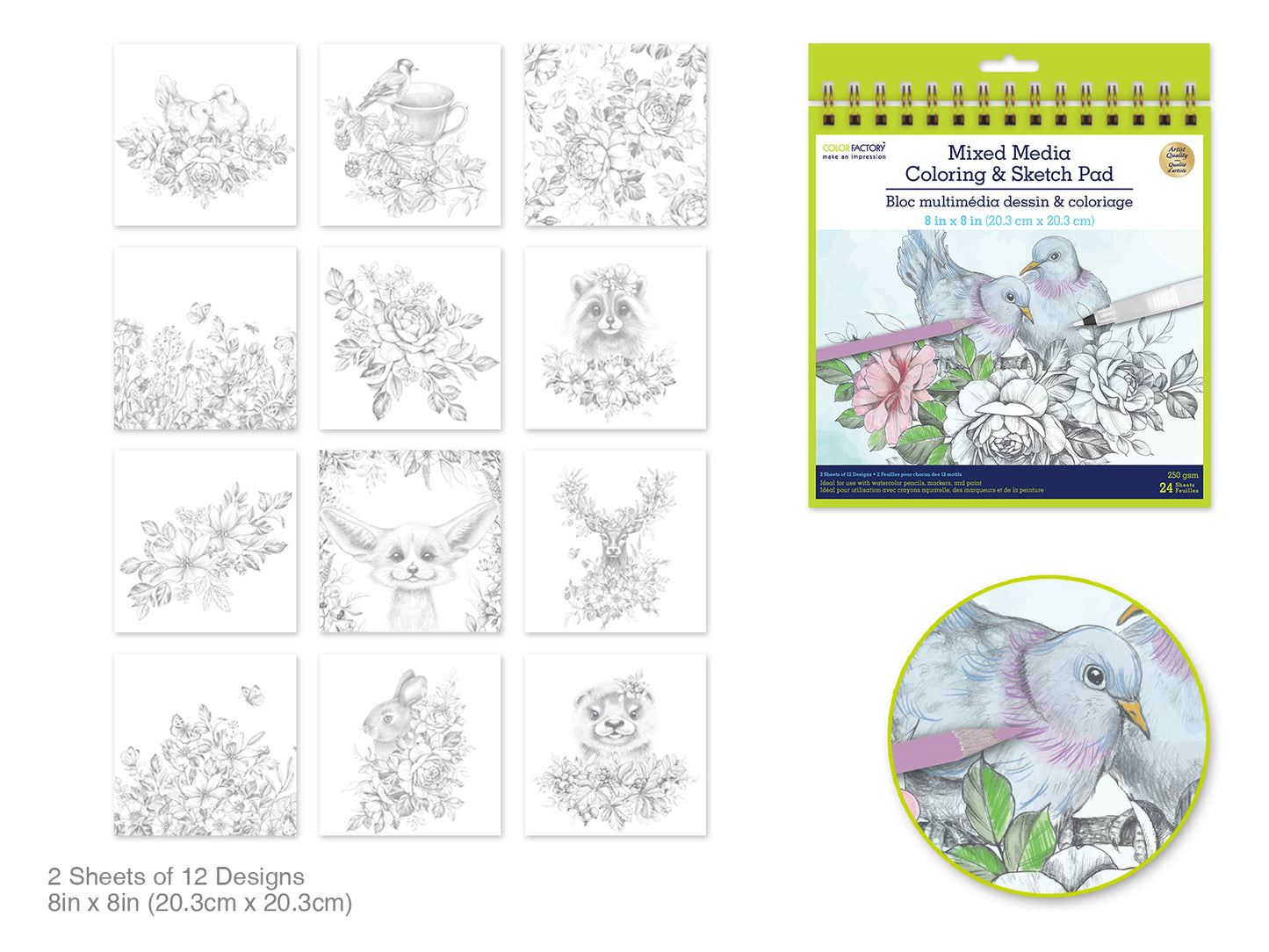 Color Factory: Coloring Sketch Pad 8"x8" 250gsm 24Sht Garden Critters