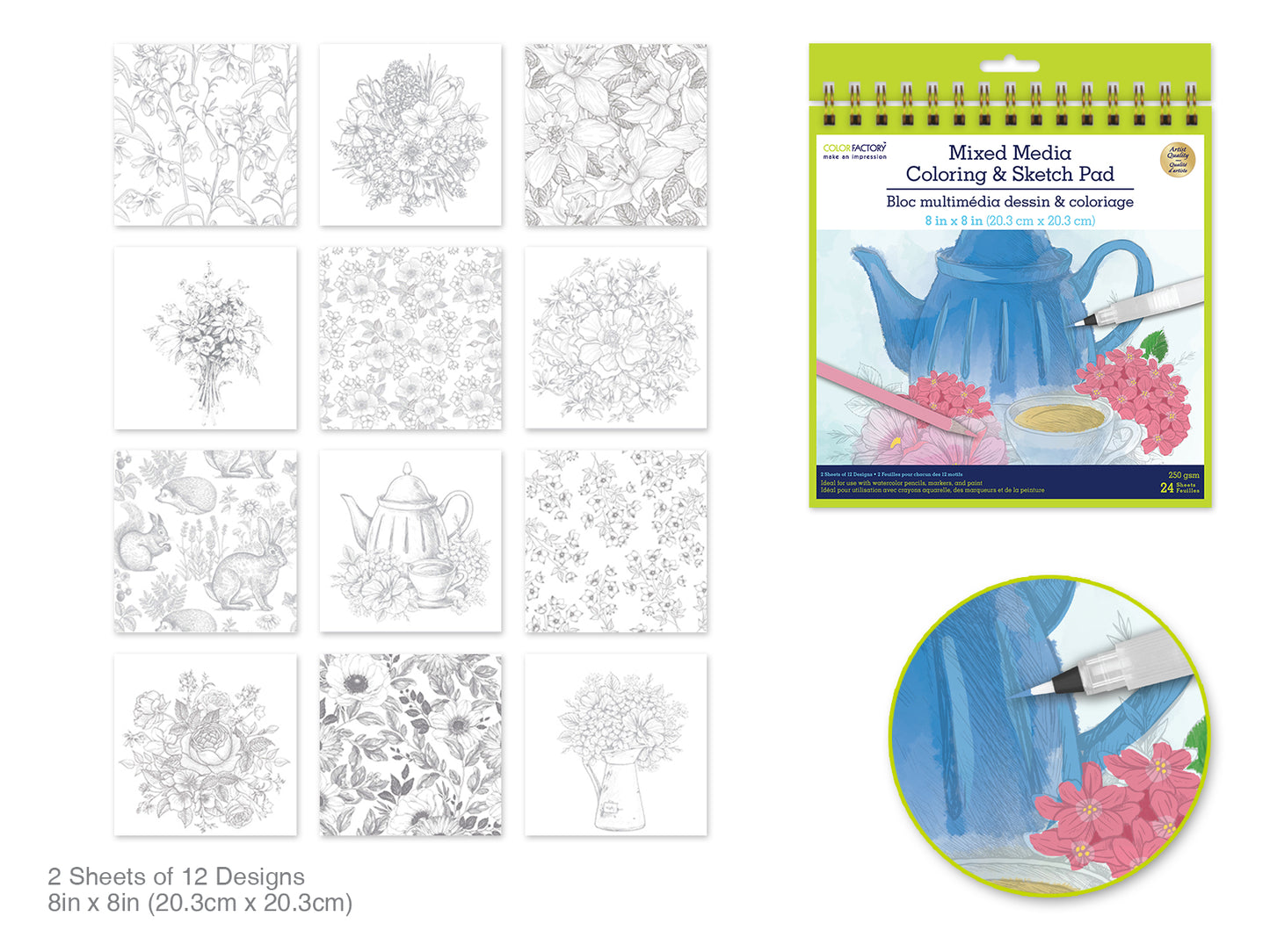 Color Factory: Coloring Sketch Pad 8"x8" 250gsm 24Sht Breakfast Nook