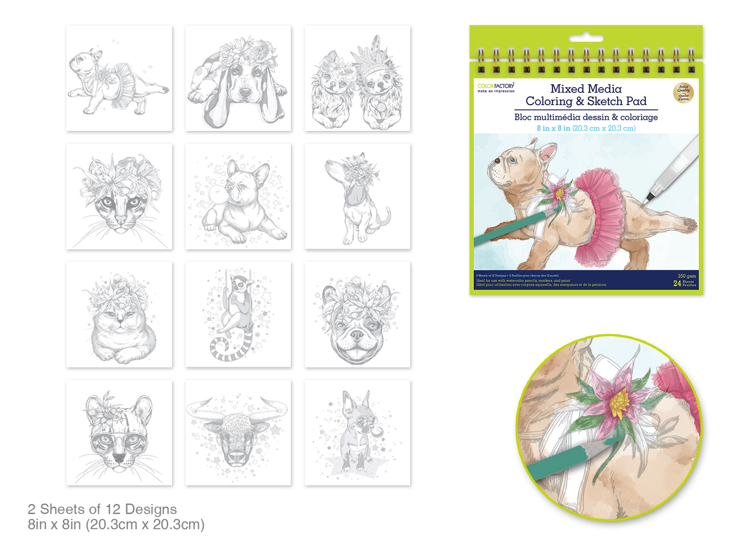 Color Factory: Coloring Sketch Pad 8"x8" 250gsm 24Sht Pet Pals