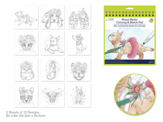 Color Factory: Coloring Sketch Pad 8"x8" 250gsm 24Sht Pet Pals