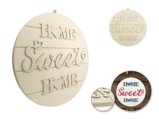 Wood Decor: 14" DIY Round Slat-Wall Sign Plaque 3D w/Jute Hanger  Home Sweet Home