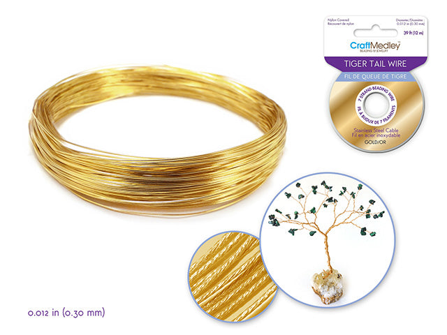Beading/Jewelry Wire: Tiger Tail 7-strand .012 Diam (.30mm) 12m  Gold